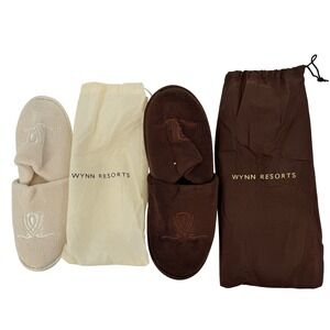New Wynn Resorts Spa Slippers His &‎ Hers Set Cream Brown Terry Cloth Luxury